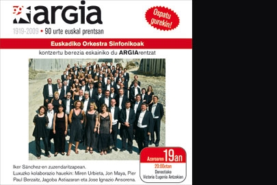 LA ORQUESTA DE EUSKADI PARTICIPA EN EL CONCIERTO CONMMEMORATIVO DEL 90 ANIVERSARIO DE "ARGIA"