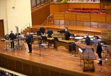 Un momento del concierto de las secciones de percusión de la OSE y de la BOS