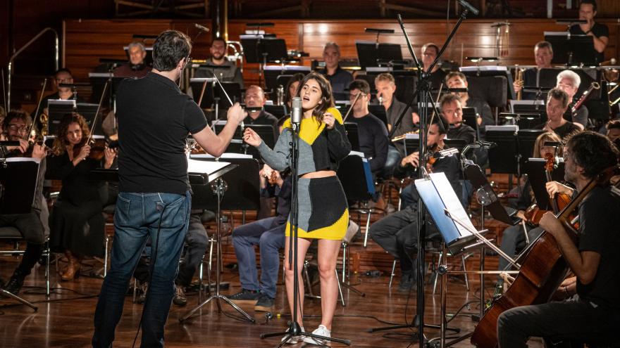 Izaro, Euskadiko Orkestra y Fernando Velázquez en la grabación que tuvo lugar en noviembre del 2019 en Miramon.